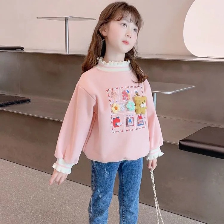 Ddmyshoesvip Velvet Hoodie Winter New Style Girls Stylish Black Fungal Edge Half High Neck Children S Thick Warm Top