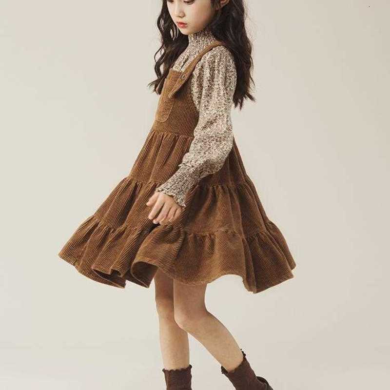 Girl's Dresses Girls' Dress Set 2024 Spring and Autumn New Collection, Korean Edition, Western Style, Girls' Floral Strap Skirt Two Pie