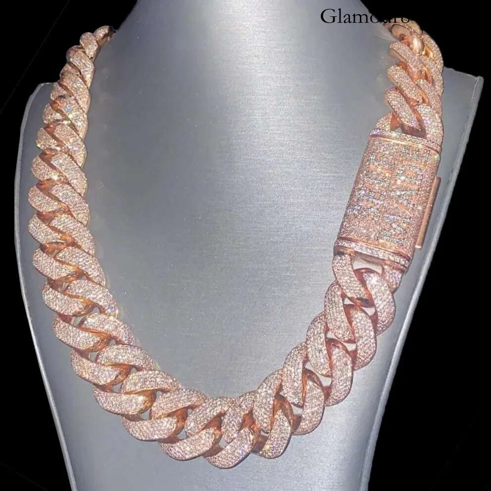 Heavy Miami VVS Rose Gold Plated Iced Out Moissanite Cuban k Chain