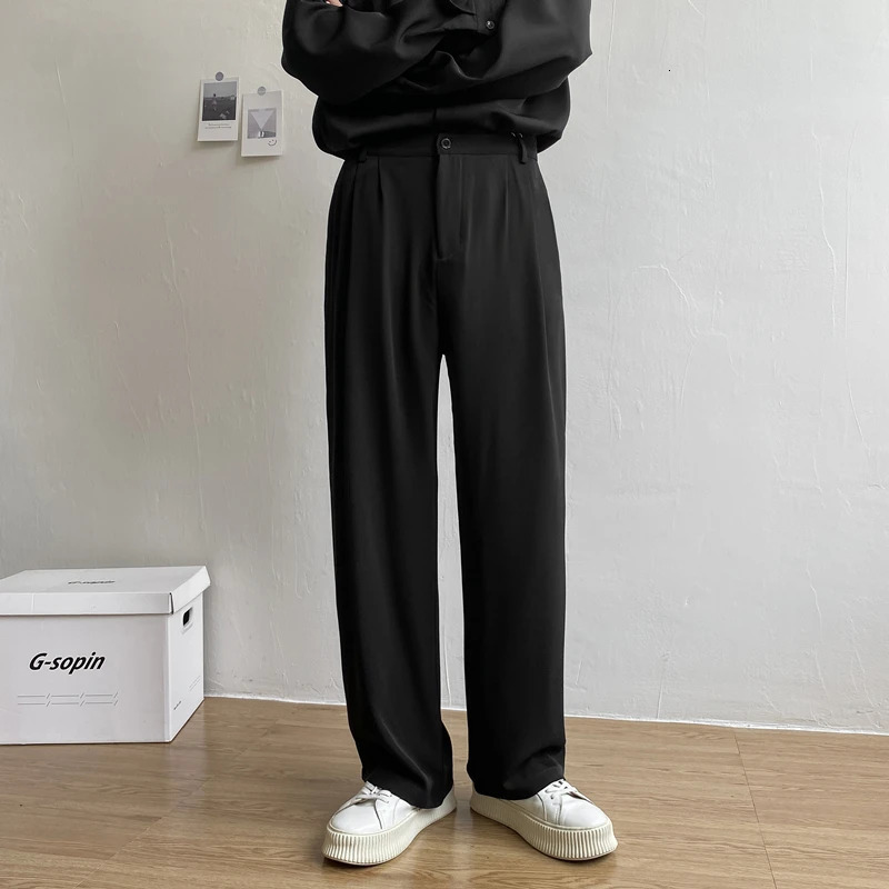 Black beige suit pants mens fashion social dress Korean loose straight casual office officially Trouser M2XL 250313