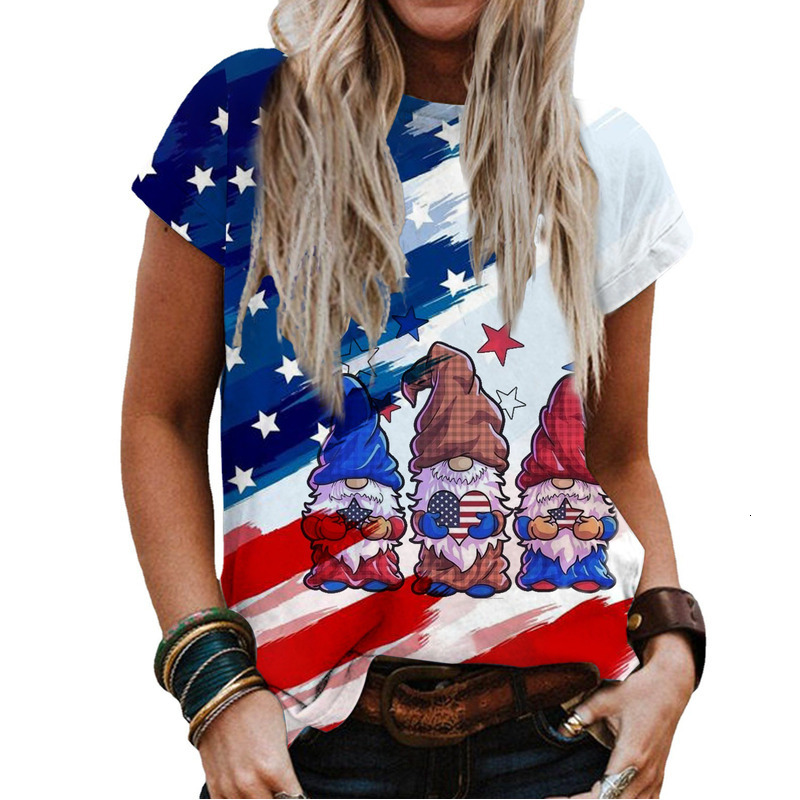 Summer New Women's US Independence Day 3D Digital Printed Round Neck Short Sleeve T-Shirt For Women