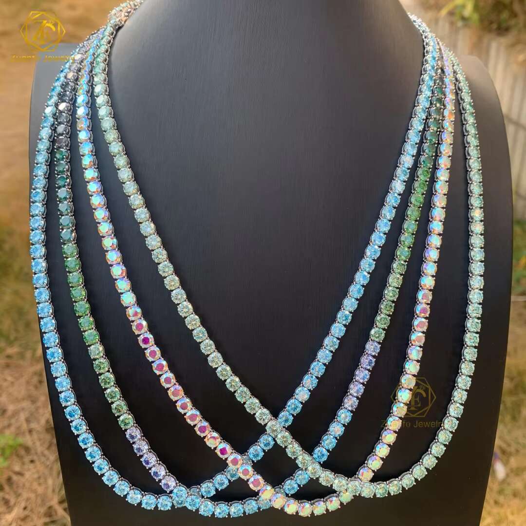Wholesale Price Sterg Sier 5mm Red Blue Pink Yellow Colorful Moissanite Tennis Chain Necklace for Gift Party