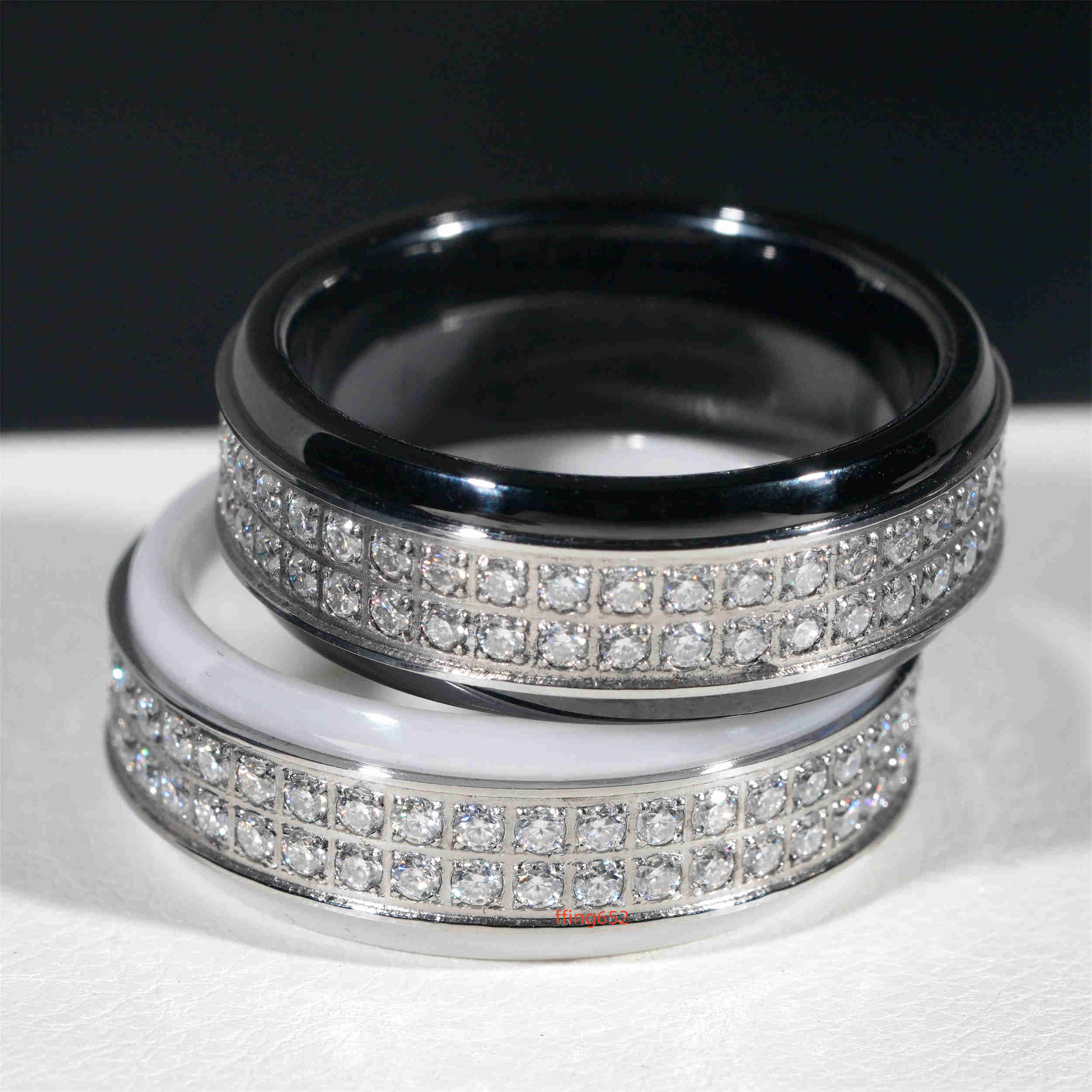 Classic Black Ceramic Men Diamond Ring Iced Out VVS Moissanite Diamond Stainless Steel Men Wedding Band Hip Hop Ring