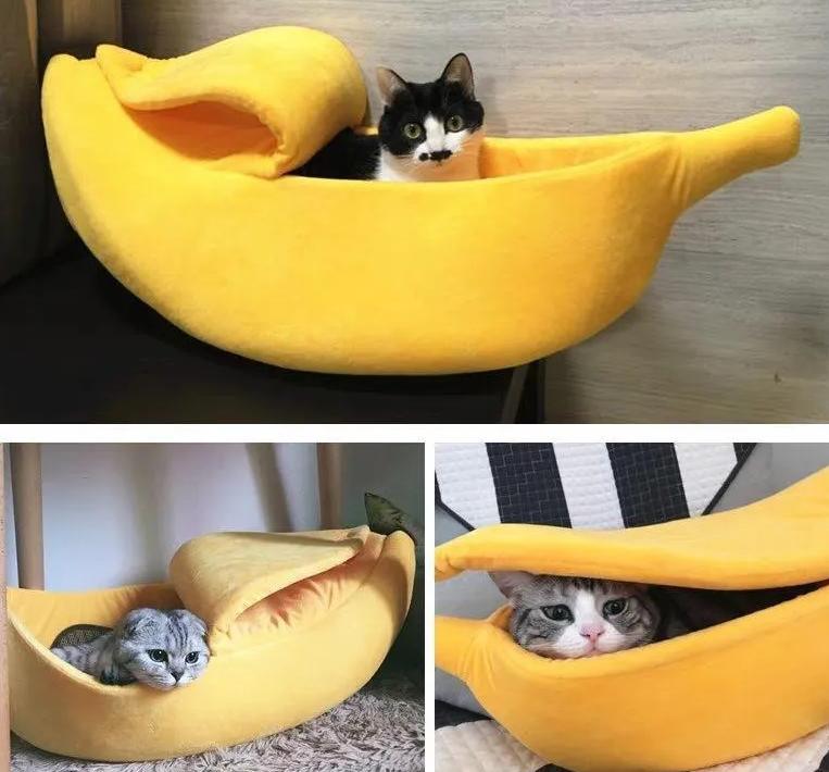 Four seasons new banana cat litter semi-enclosed dog litter Summer pet litter easy to clean pet bed non-sticky hair delivery blanket