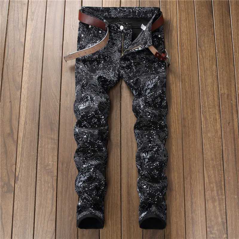 New Fashion Spring Autumn Mens 3D Printed Jeans Pantalon Hombre Black White Nightclubs Young Skinny Biker Denim TrousersT250315
