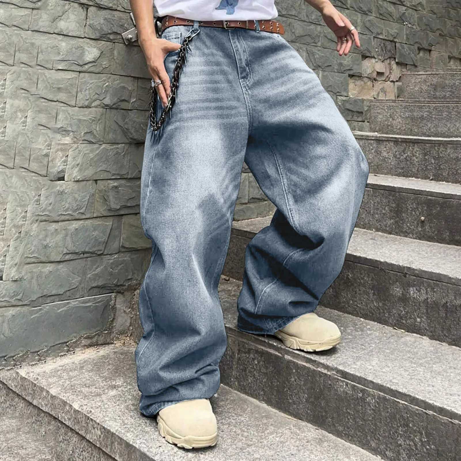 2025 New Y2k Autumn/Winter Pocket Jeans Mens Pocket Hip Hop Jeans Wide Leg Business Jeans Trend Fashion Zipper PantsT250319