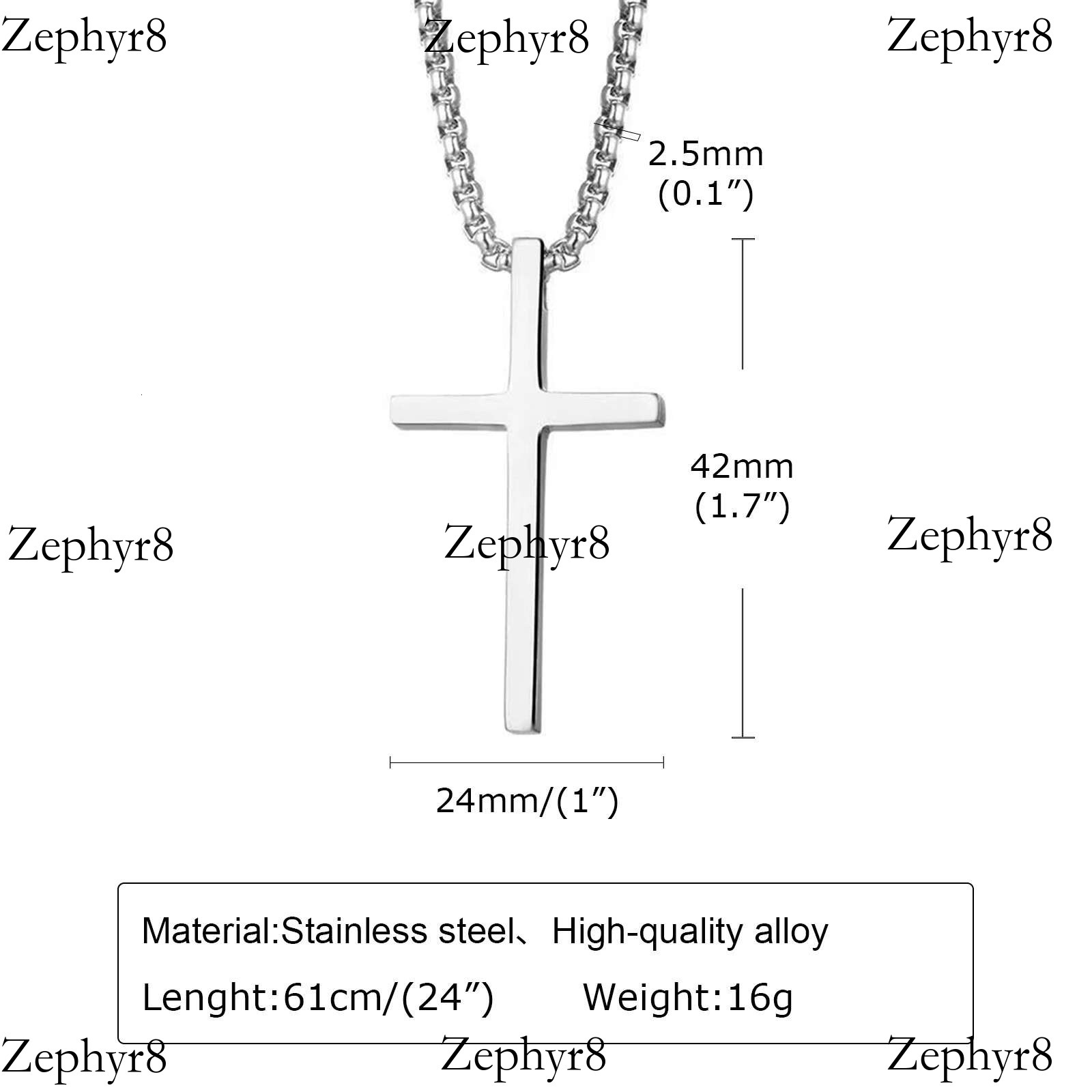 Vnox Necklace for Men Women, Sier Color Plain Cross Pendant Collar with Stainless Steel Box Chain