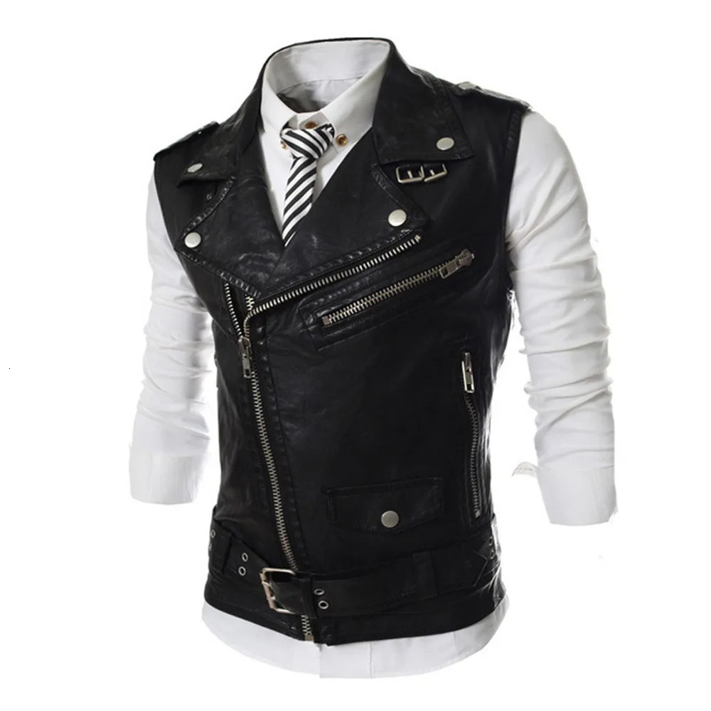 Causal Mens Vest Red Fashion Vintage Zipper Leather Slim Fit Waistcoat Motorcycle Sleeveless Jacket for Daily Wear 250310