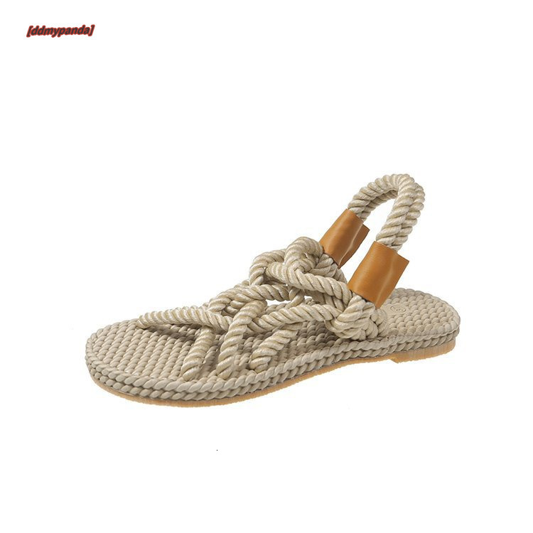 Sandals women's hemp rope weaving 2025 summer new handmade grass shoes, internet famous and versatile, wearing Roman beach sandals for women ddmy