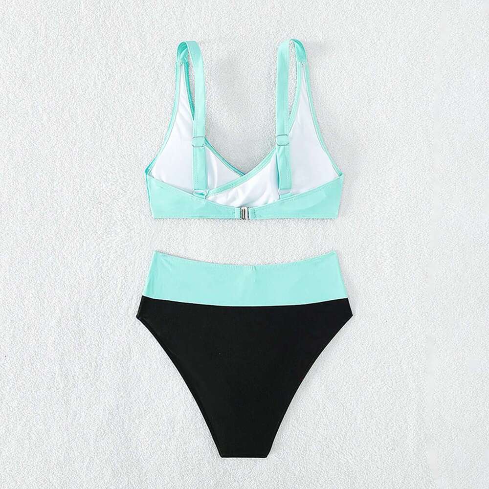 Korean swimsuit, high waisted, two-piece set, fashionable, women's, beach, club, party, 2024