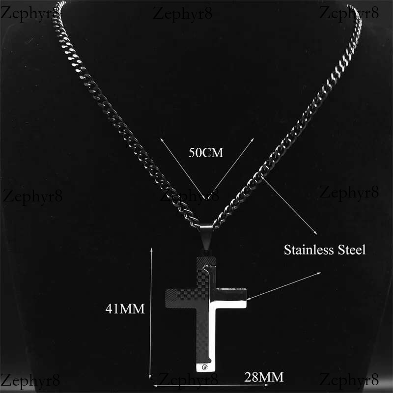 Goth Stainless Steel Cross Pendant Biker Men Punk Black Sier Color Crucifixion Crystal Necklace Hip Hop Jewelry N6337