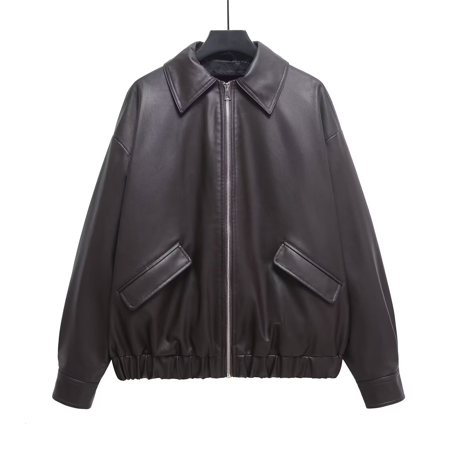 2025 Spring New Product Style Fashionable Casual Loose Collar Imitation Leather Jacket Coat Women's Top