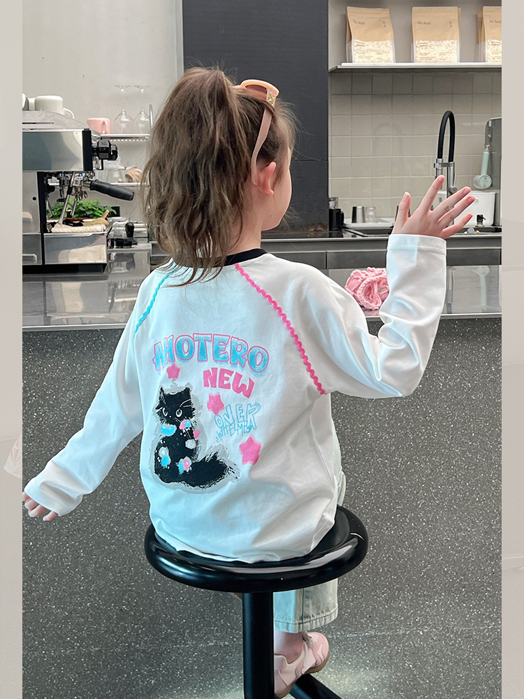 Ddmyshoesvip Girls Western White T Shirt Long Sleeved Base Shirt Medium And Large Children S Clothing Inner Top Girls Spring Clothing New Style