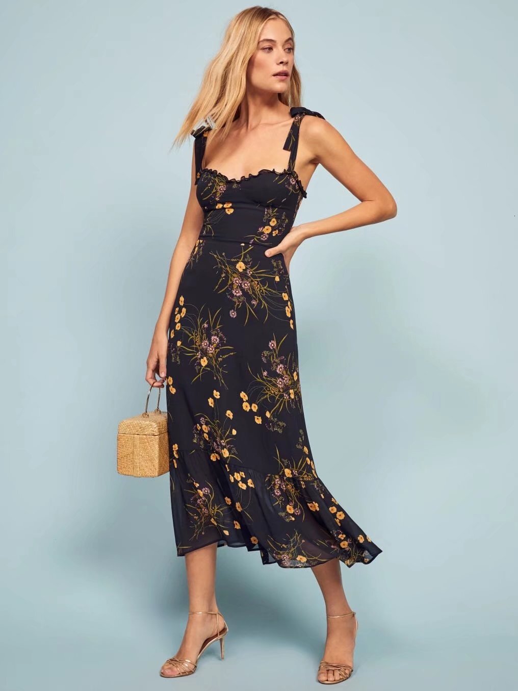 23 Summer New French Style Printed Slim Fit Vacation Dress Women's