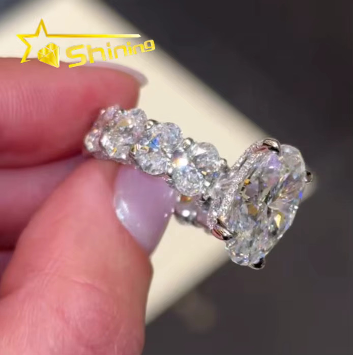 Hot Selling Design Custom Moissanite Jewelry Fashion 14k Gold 925 Silver Wedding Rings Big Oval Cut Diamond Engagement Ring