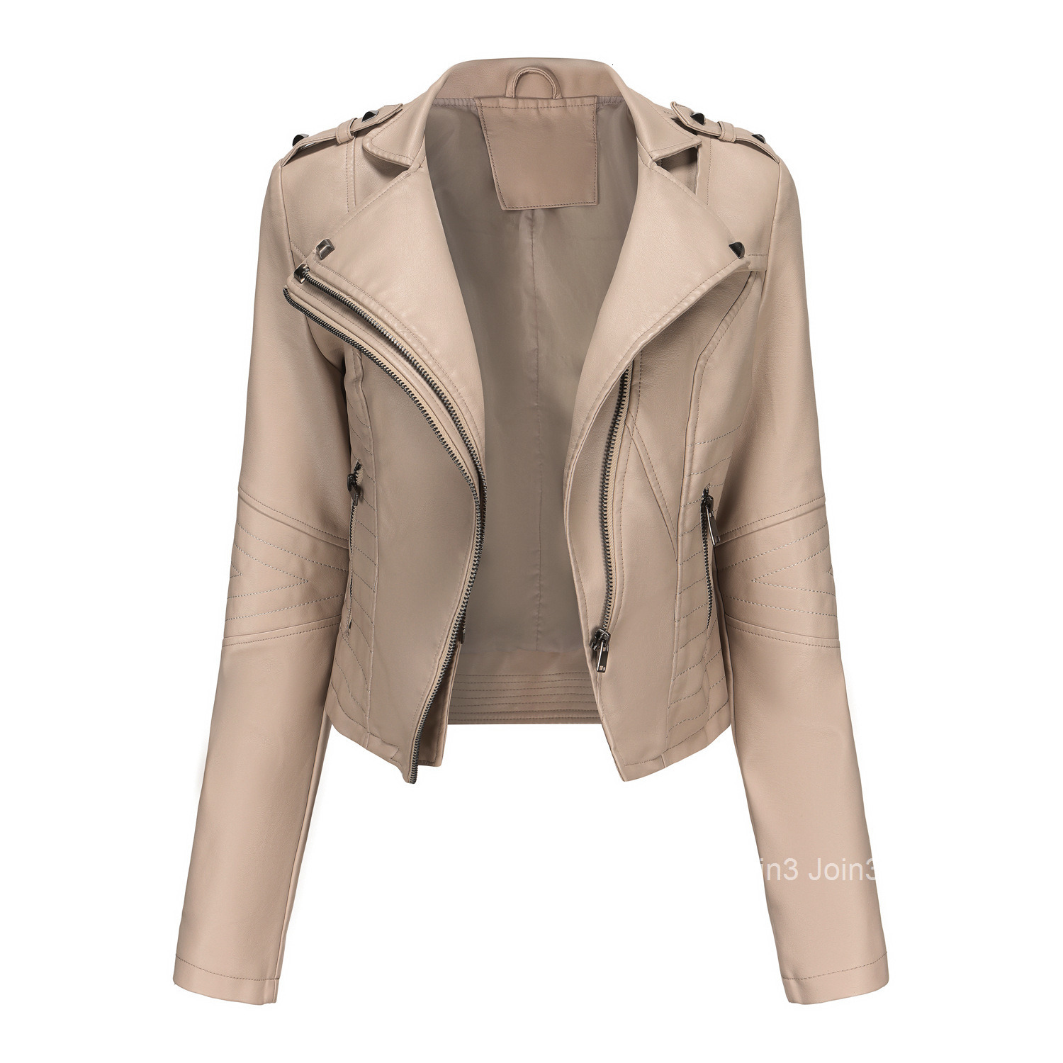 Fashion New Slim Fit Long Sleeved Spring and Autumn Leather Coat Womens Rivet Popular Short Coat Zipper Leather Jacket
