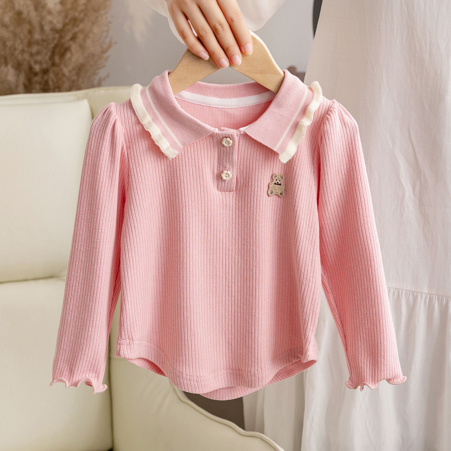 Ddmyshoesvip Girl T Shirt Long Sleeved Cotton Spring And Children S Base Shirt Little Girl S Stylish Autumn Set Doll Collar Top Trendy