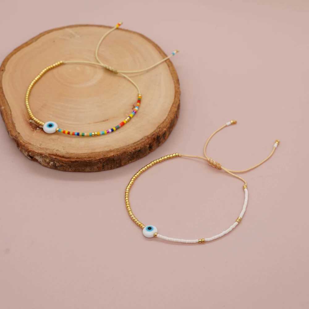 Fashion Jewelry Simple Bracelets Evil Eye Gold Plated Miyuki Beaded Dainty Bracelet for Women Teen Girl Handmade Gift BraceletXJ250315