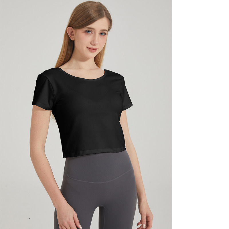 Summer New Round Neck Short Sleeved T-Shirt With High Elasticity, Comfortable Casual Sports, Slim Fit Slimming, Beautiful Back And Fitness