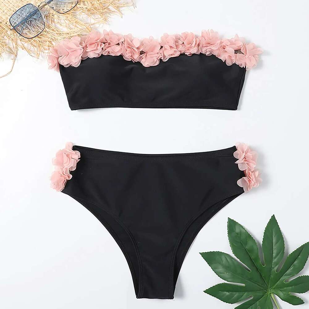 Women's two-piece swimsuit, sexy, split, one set, nickel color, bikini, high waist, beachwear, strapless