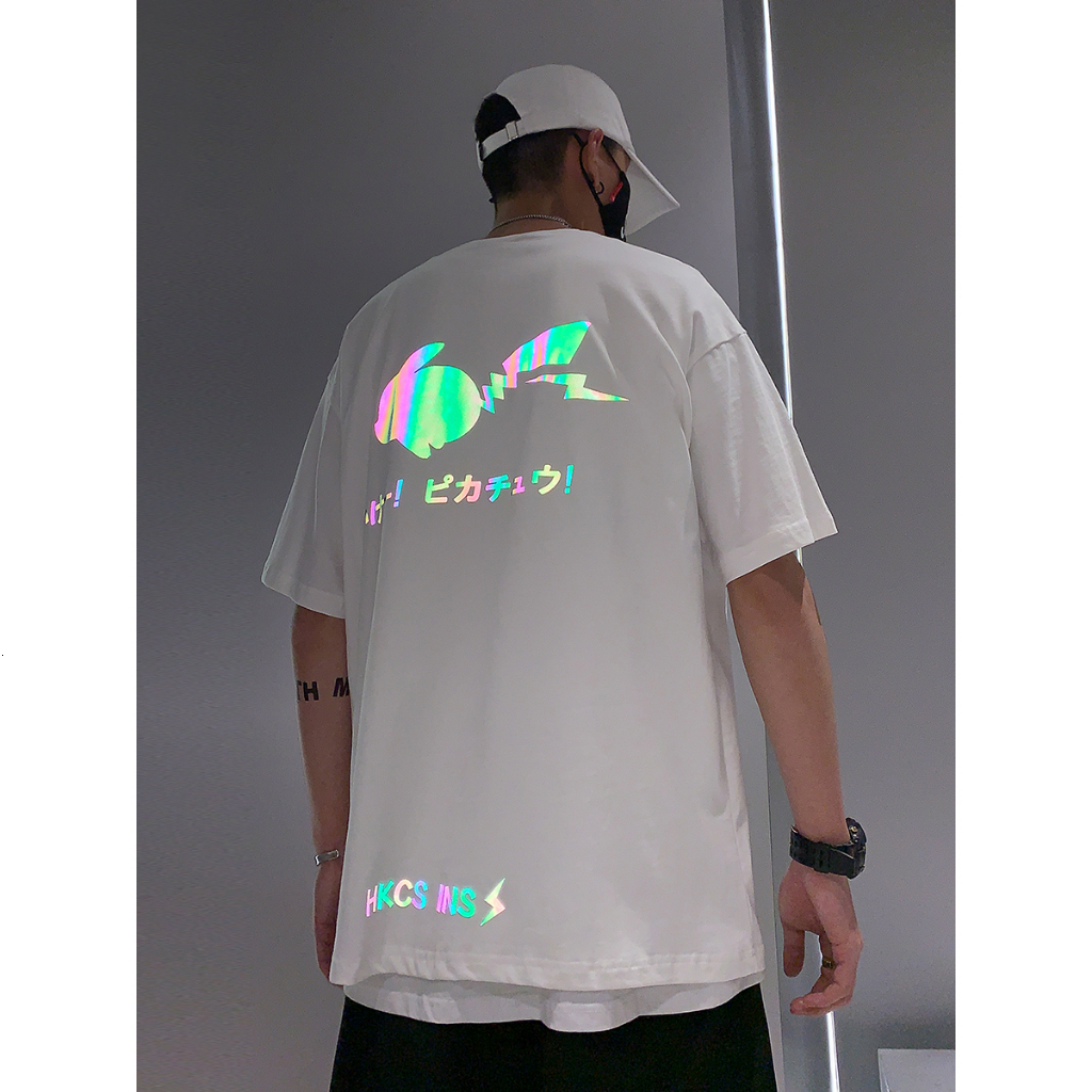 2025 Summer Korean T-shirt Designer's New Men's And Women's Large Shirt Short Sleeve Reflective Angel Wings Printed Couple's Top O