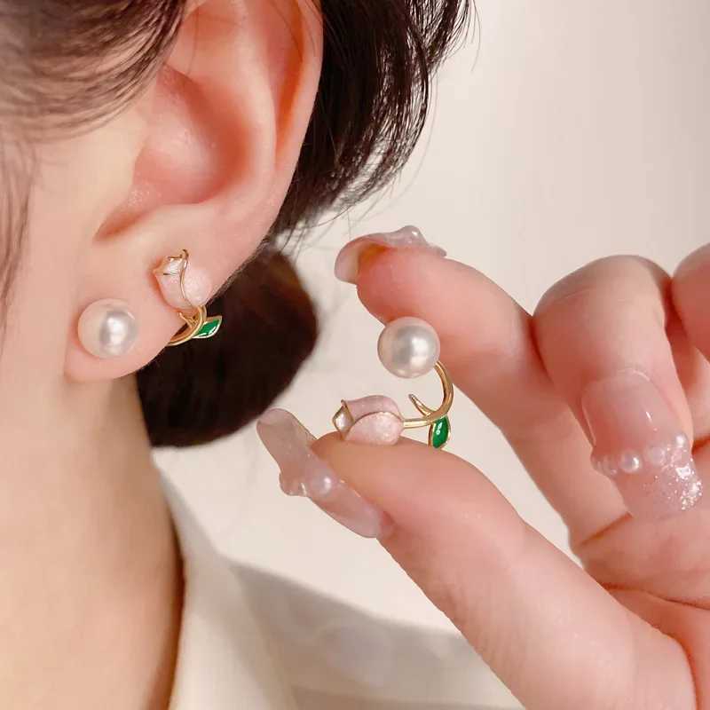 Tren Fashion Pink Tulip Necklace Earrings Womens Set Temperature Party Sweet Simple Jewelry Set Accessories GiftsXJ250315