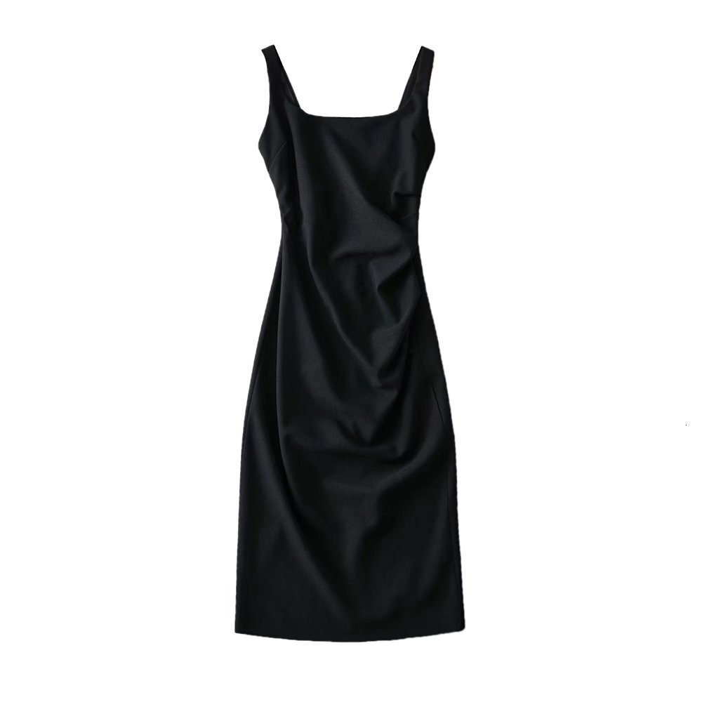 Kendou Street Shooting Tank Top Skirt Summer 2024 New Round Neck Pleated High Elastic Slimming Sexy Wrapped Hip Mid Length Dress