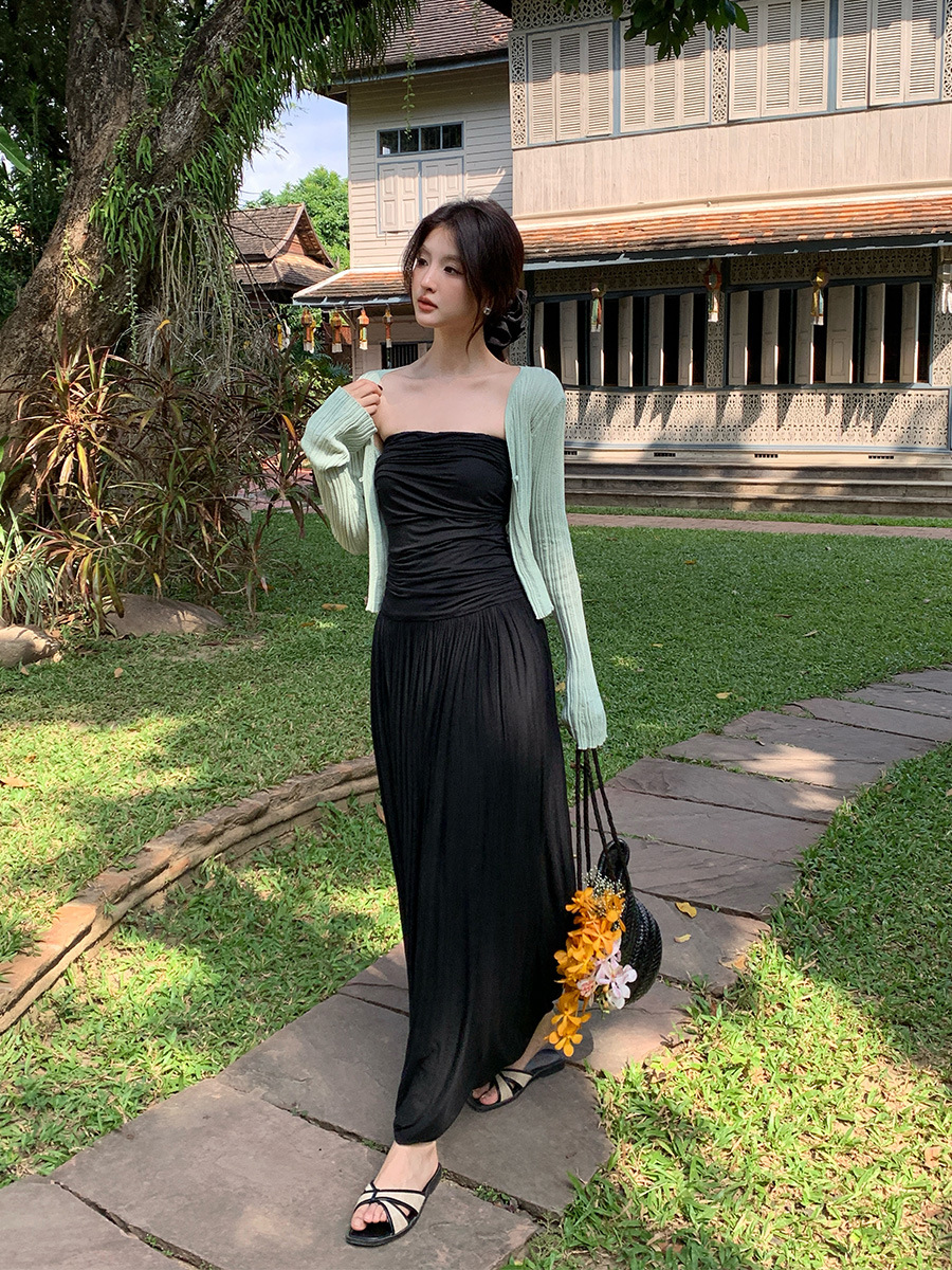 K516023 Spring and summer new high waist elegant tube top dress high-grade long skirt for women
