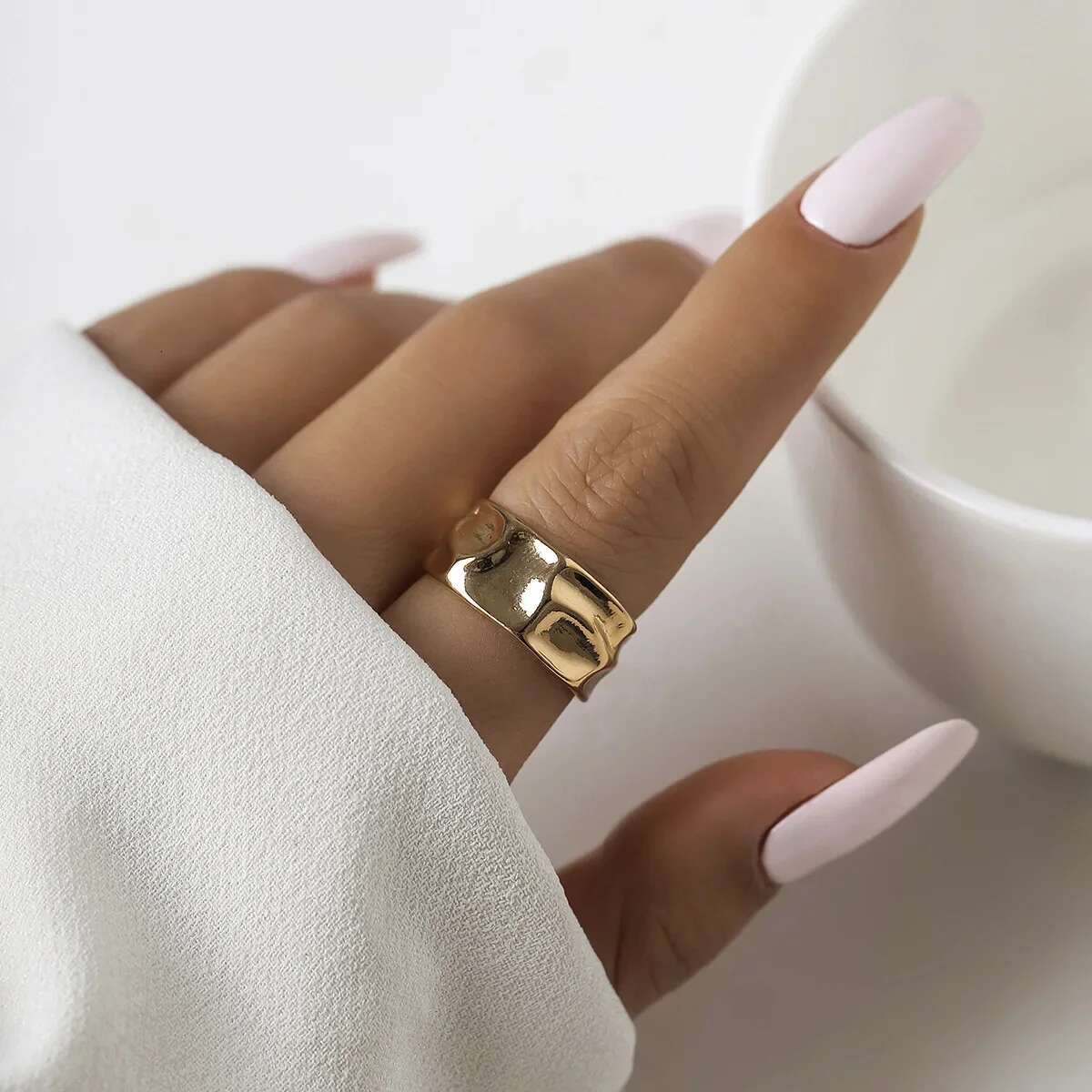 Vintage Irregular Pleated Wide Opening Ring For Women Fashion Geometric Gold Sier Color Punk Adjustable Rings Jewelry Gifts