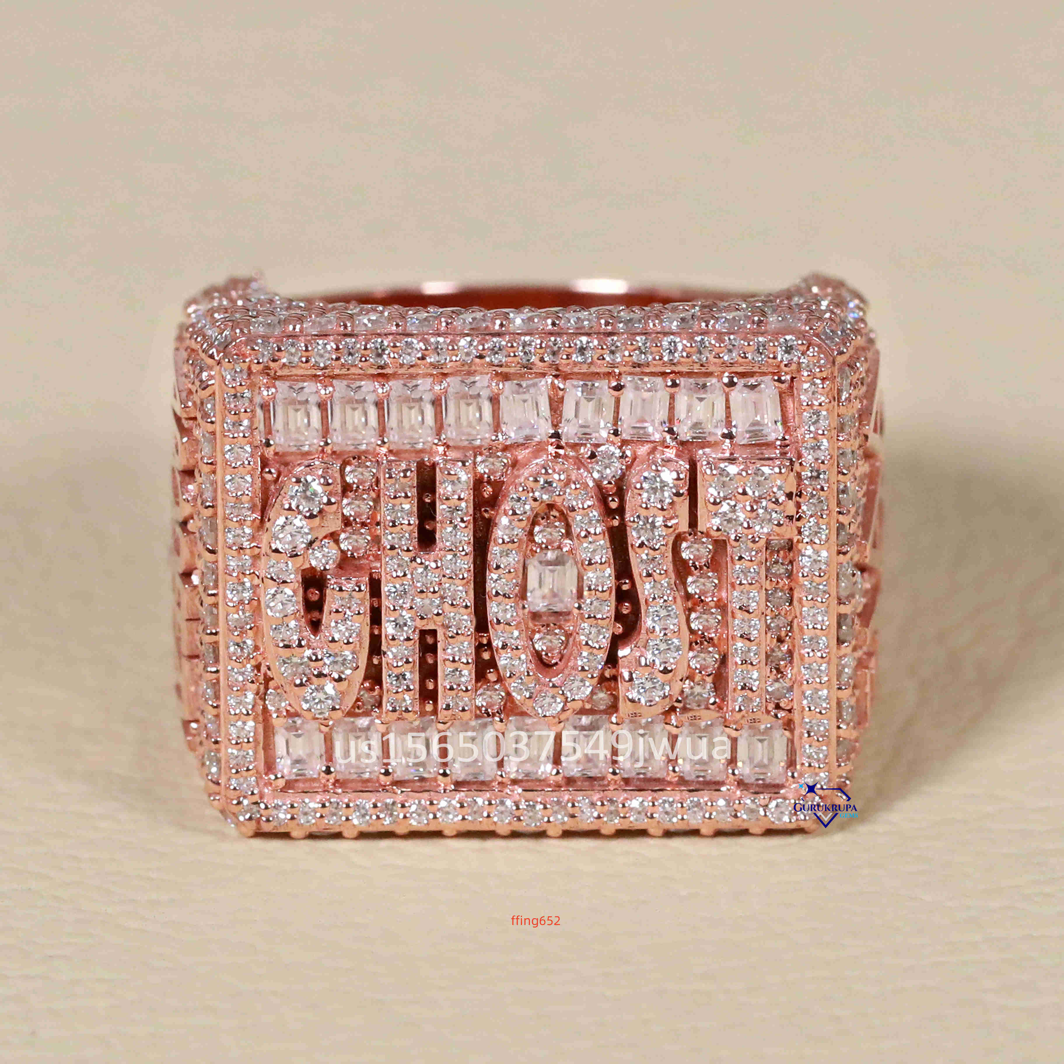 High Quality Moissanite Ring 14kt Rose Gold Iced Out Custom Name Ring Hip Hop Collection for Men Hand Made Jewelry