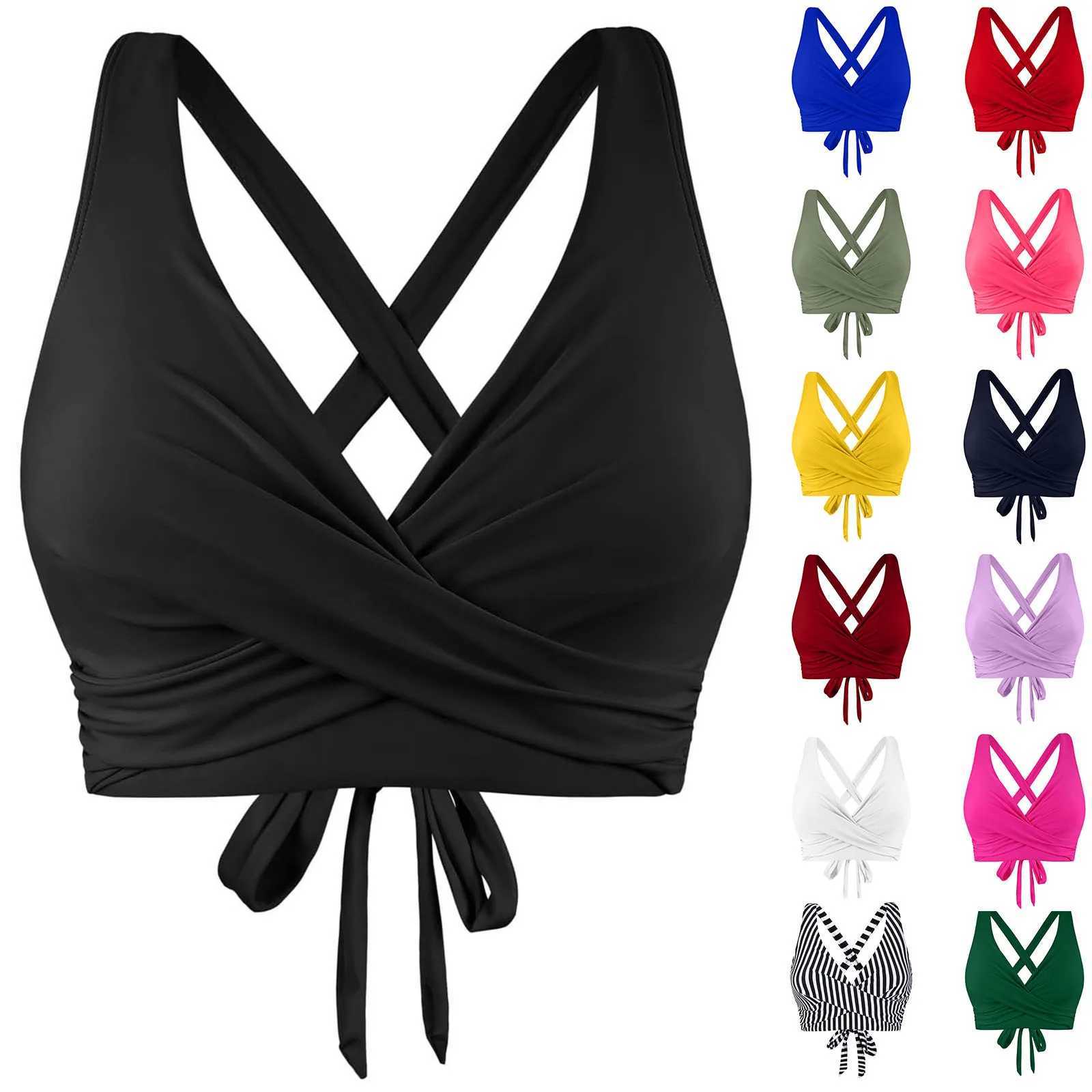 Womens new solid bikini top with bandage shoulder straps cross small design adjustable shoulder straps fashionable swimsuit topXJ250315