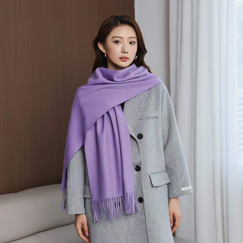 K134 Wool scarf women winter high-end 2024 new cashmere scarf versatile thick warm solid color scarf wholesale