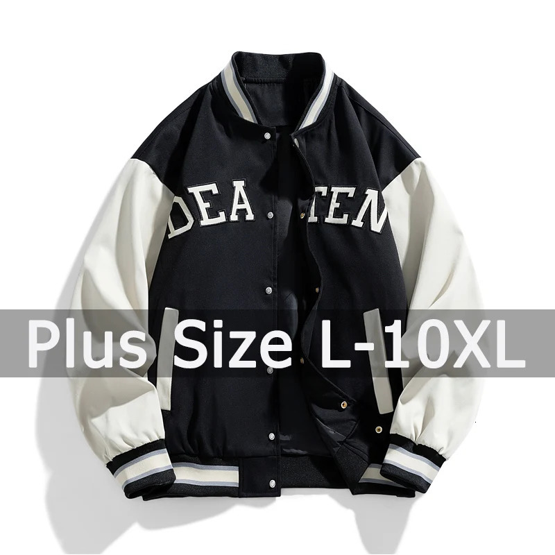 Plus Size 8XL 9XL 10XL Mens school team jacket baseball stand collar long sleeved mens casual largesized clothing 250312