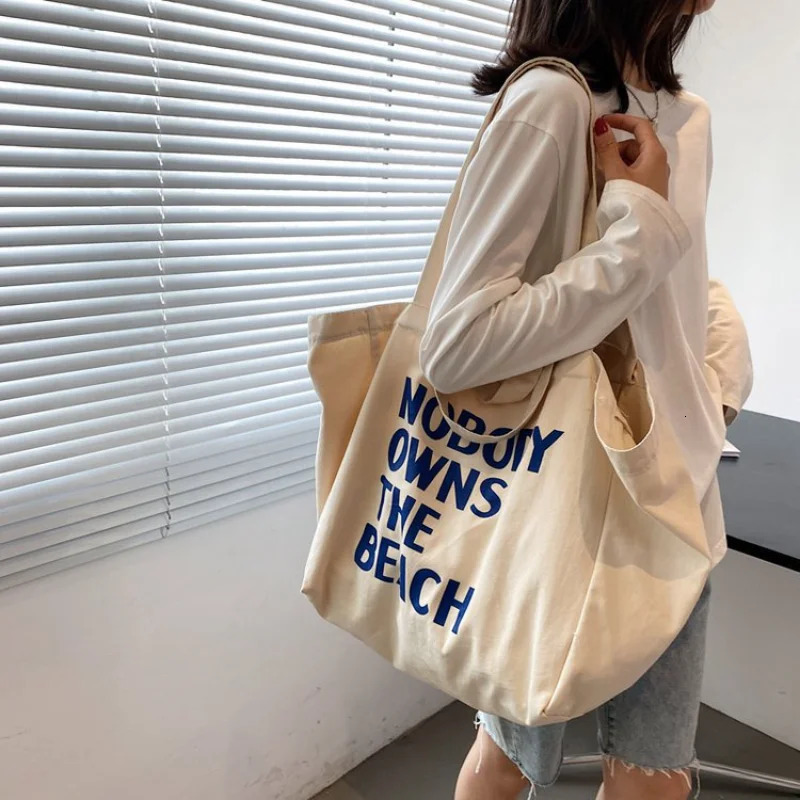 Large Canvas Bag Women Shoulder Handbag Female Letters Reusable Shopping Ladies Grocery Tote Bag Eco Friendly Bags 250311