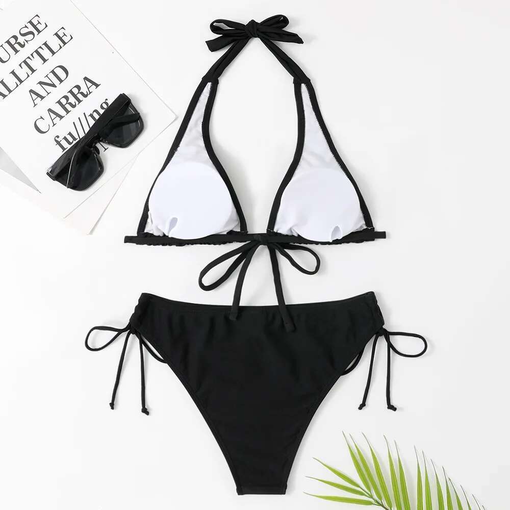 2025 sexy camisole bikini swimsuit low waist black/red/pink beach swimsuit cheap bandage Brazilian swimsuit two-piece set for sale