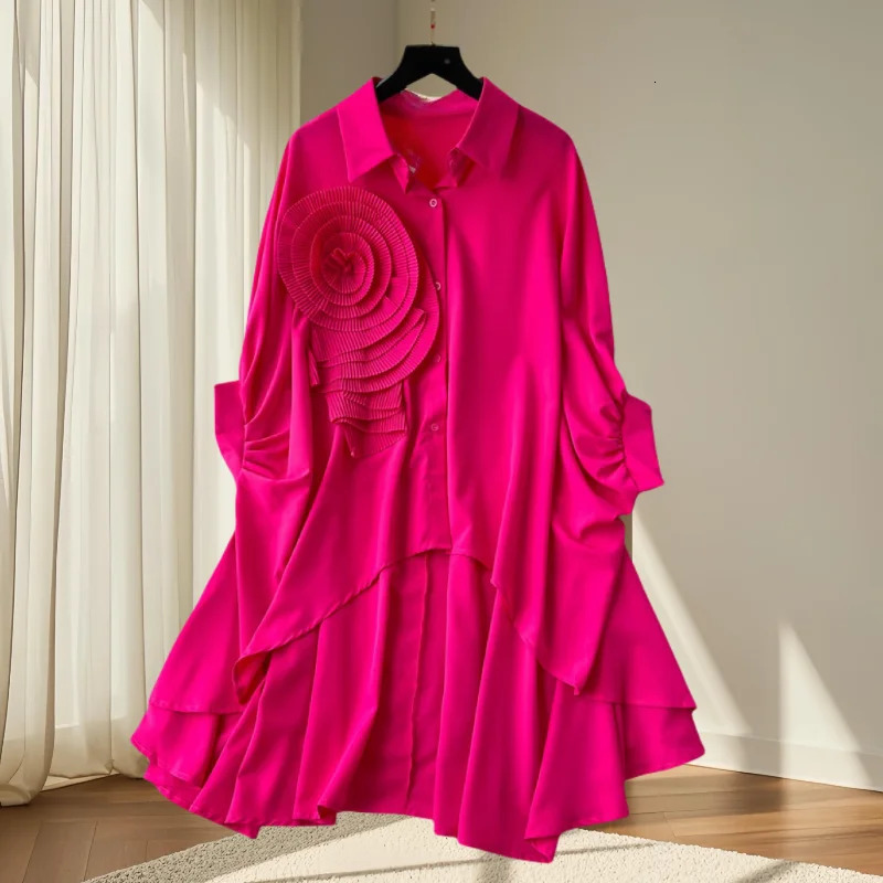 2025EuropeanClothesLooseBlouseChicTurndown CollarIrregularThree-dimensional flowersWomenBatwing SleeveTops41293 250310