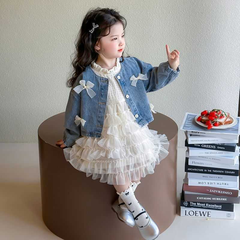 Girl's Dresses 2025 New Girls' Spring Dress Set, Girls' Cowboy Jacket, Spring Elegance, Baby Girls' Princess Skirt