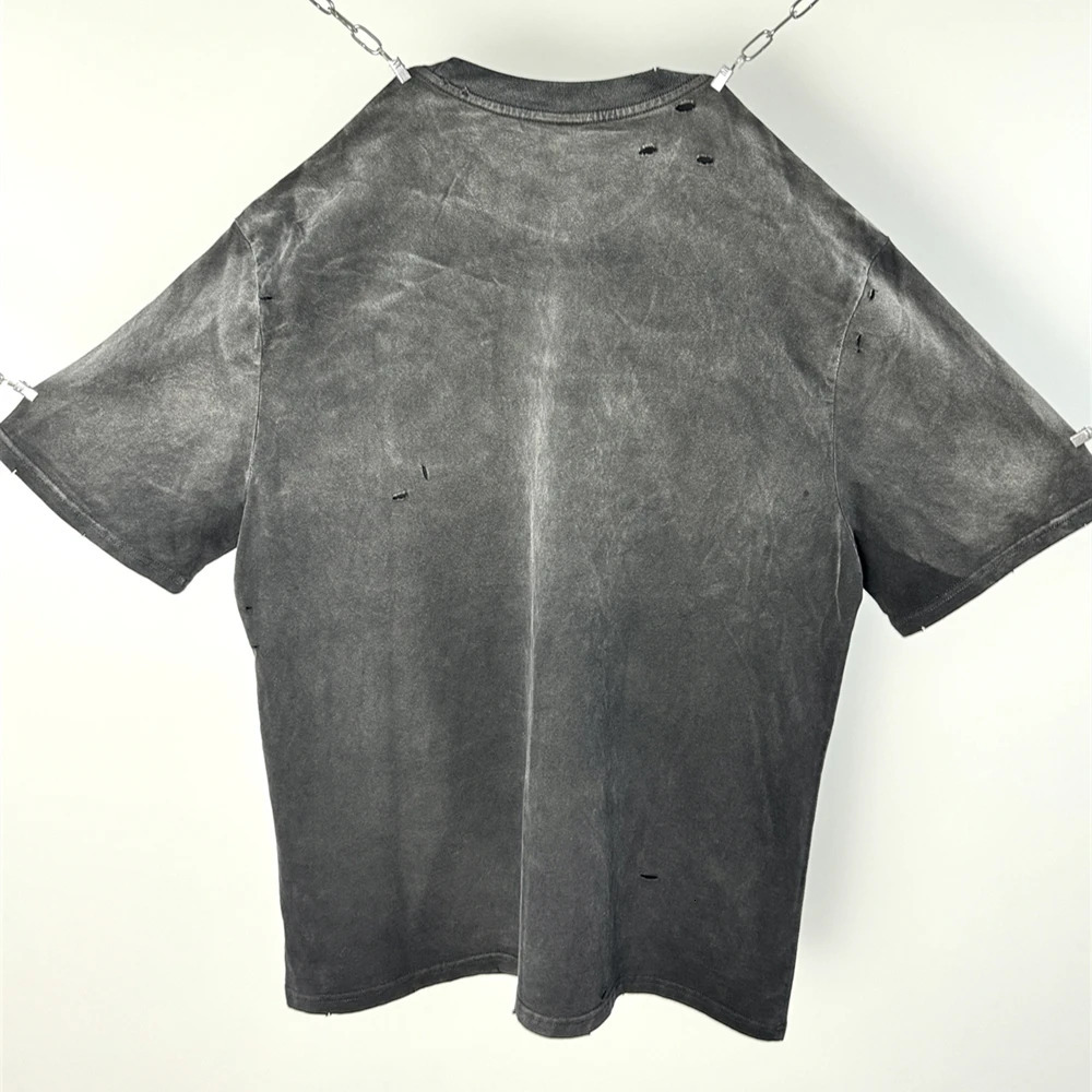 Frog Drift American Basic Style Retro Hole Solid Color Tshirt 100% Cotton Top Summer Loose Mens Extra Large 250312