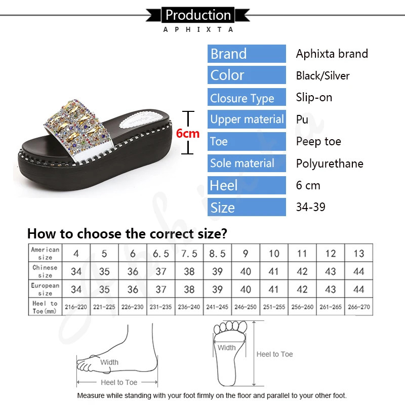 Aphixta Platform Rhinestone Sandals Slippers Women Gemstone Slides Women Shoes Wedge Slippers String Bead Beach Slides Shoes 250314