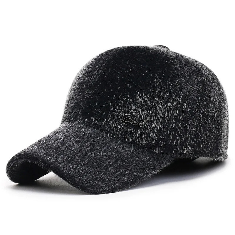 Winter Mens Warm Baseball Hat with Ear Flaps Dads Warm Hat Fathers Gift Keep Warm Hat Mens Bone Button Hat Adjustable 250314