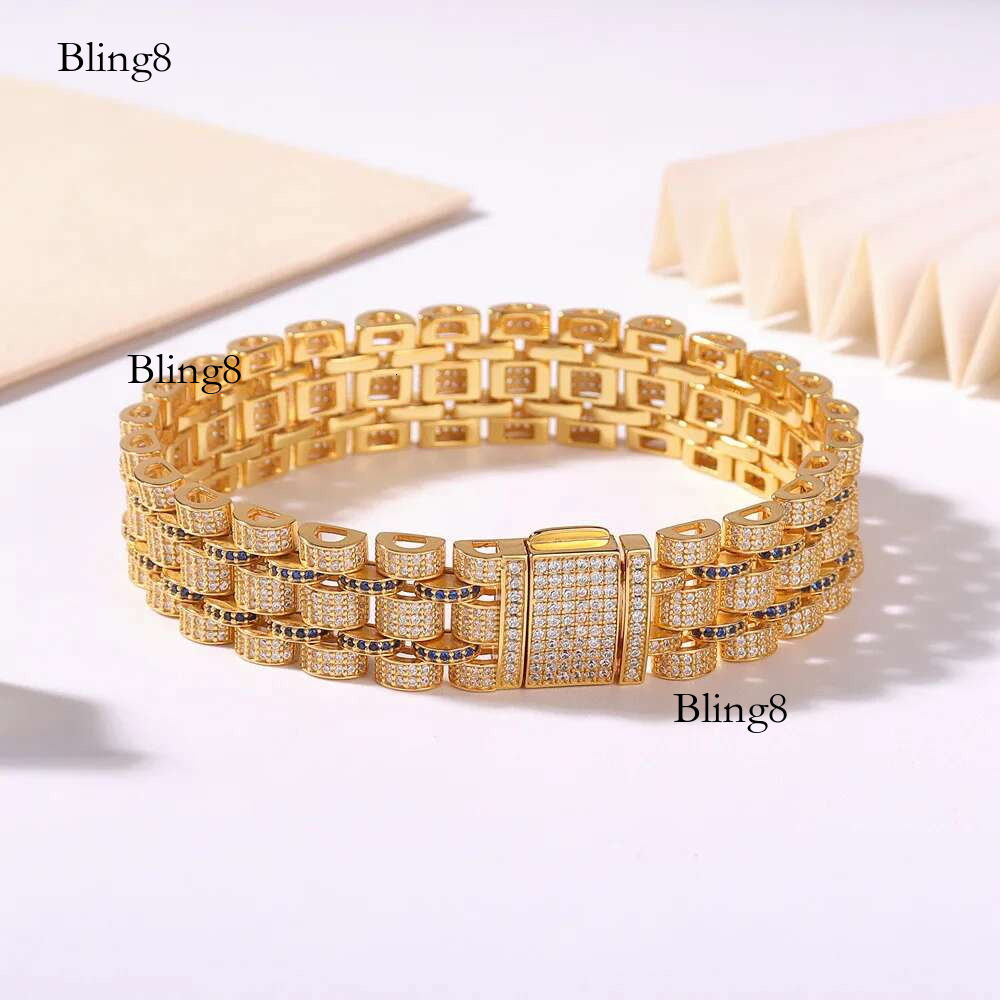 New 15MM Cuban Tennis for Men D VVS1 Full Moissanite S Sterg Sier Plated White Gold Hip Hop Party Bracelet