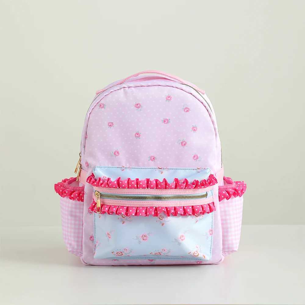 New Arrival Ruffle Girl Backpack Flower Canvas Polka Dot Plain Lining Large Capacity Pink Cute Back to School T250315