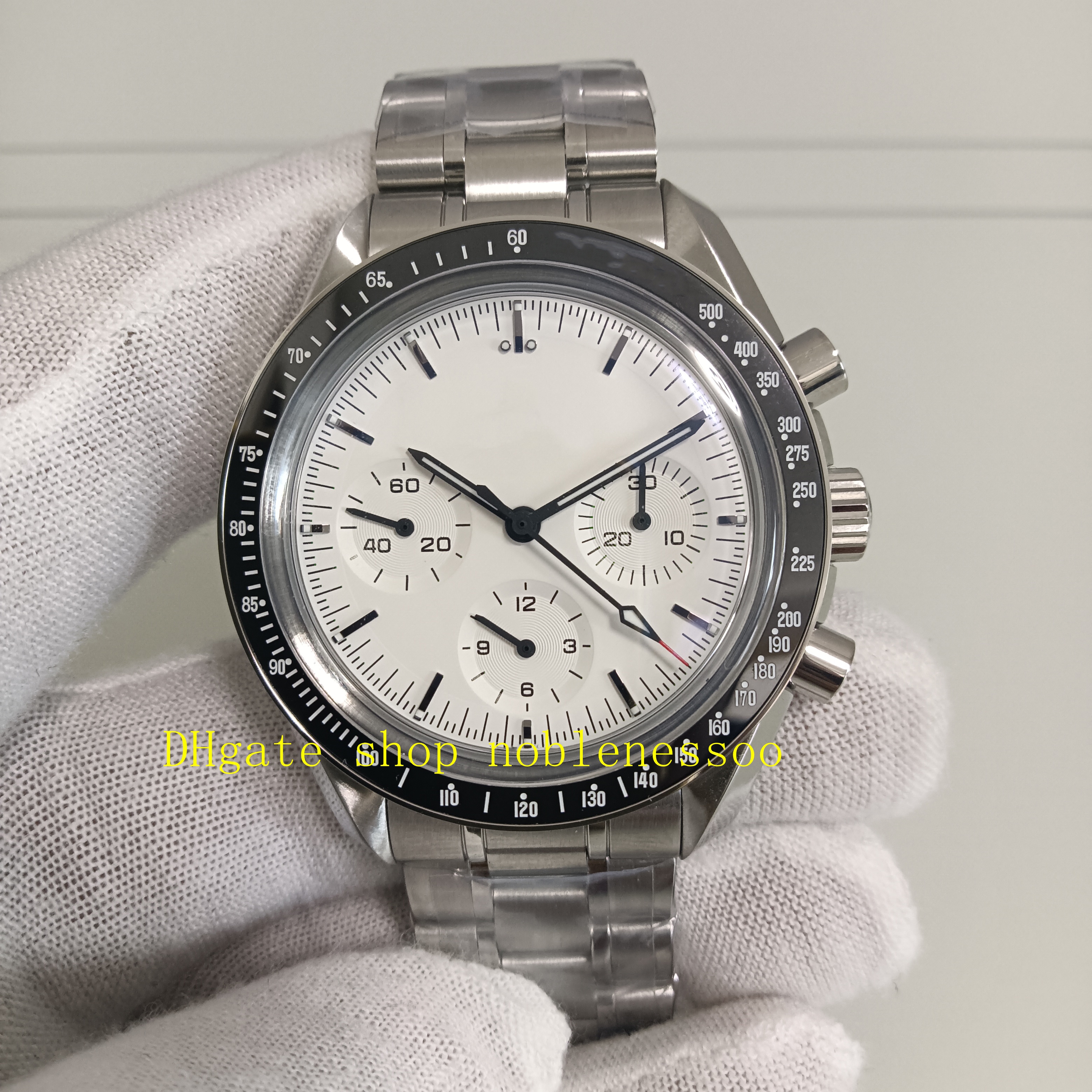 Real Photo Men Chronograph Watch New style 42mm Super 3861 Movement White Dial Professional Steel Bracelet CAL.3861 Movement Hand Winding Eta Sport Watches
