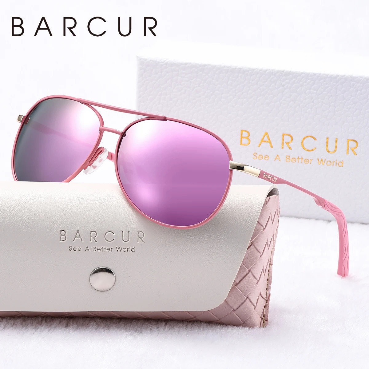 BARCUR Metal Polarized Pink Sunglasses Womens Lightweight Womens Sunglasses Blue Gradient Lens Clothing Accessories 250314