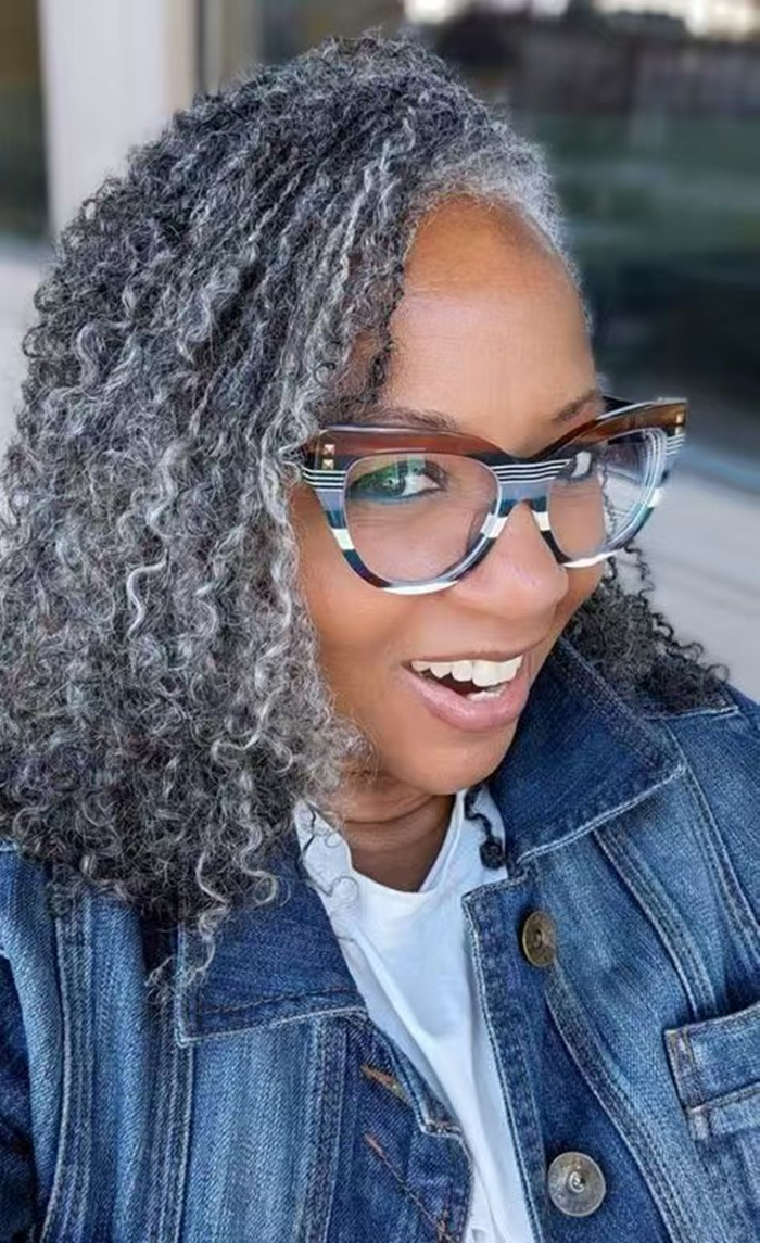 Gray salt and pepper human hair ponytail extension clip ins, Crochet braids Grey kinky curly black silver mixed Gray ombre hairpiece drawstring ponny 