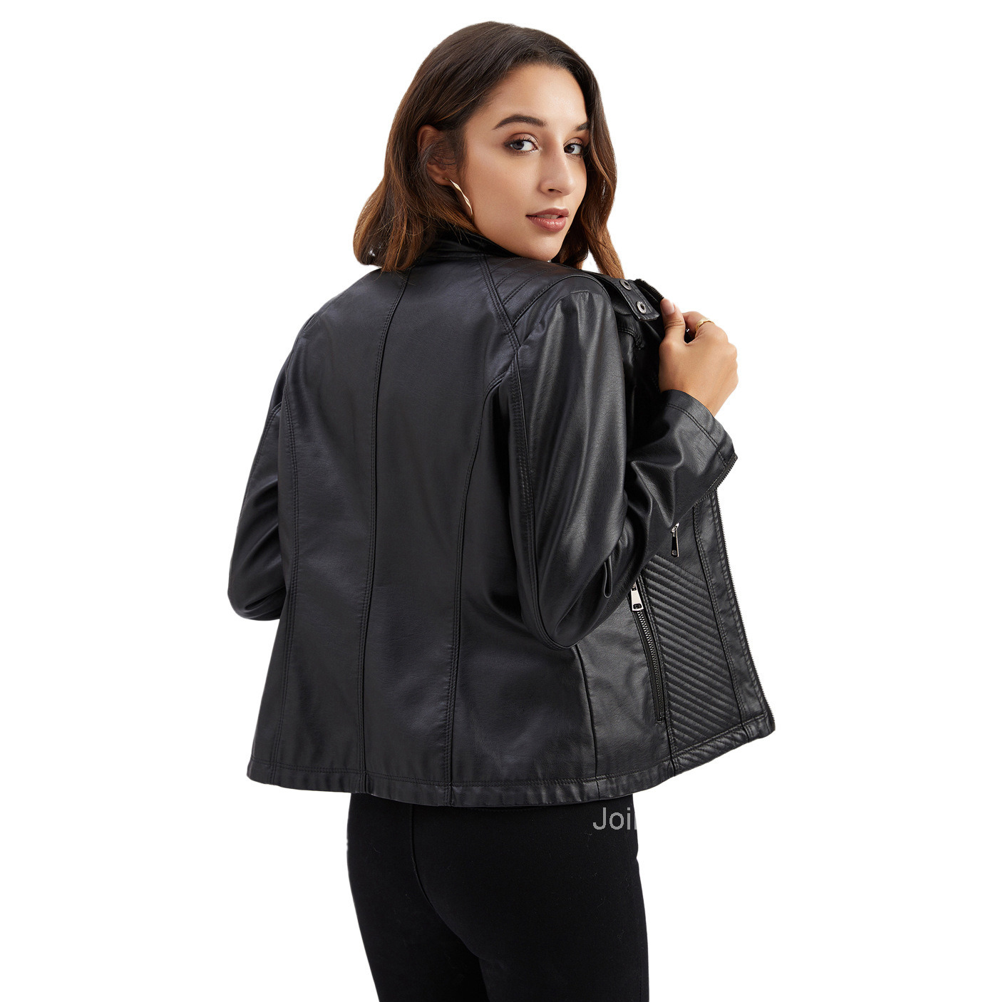 Fashion Autumn and Winter New Leisure Leather Clothes Womens Simple Trend Thin Coat Long Sleeve Motorcycle Jacket Womens Wear