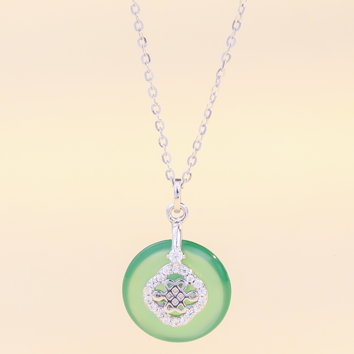 S925 Necklace Women's Net Red Sterling Silver Safe Buckle Japan And South Korea Style Fashion Zircon Small New Emerald Jade Necklace Jewelry