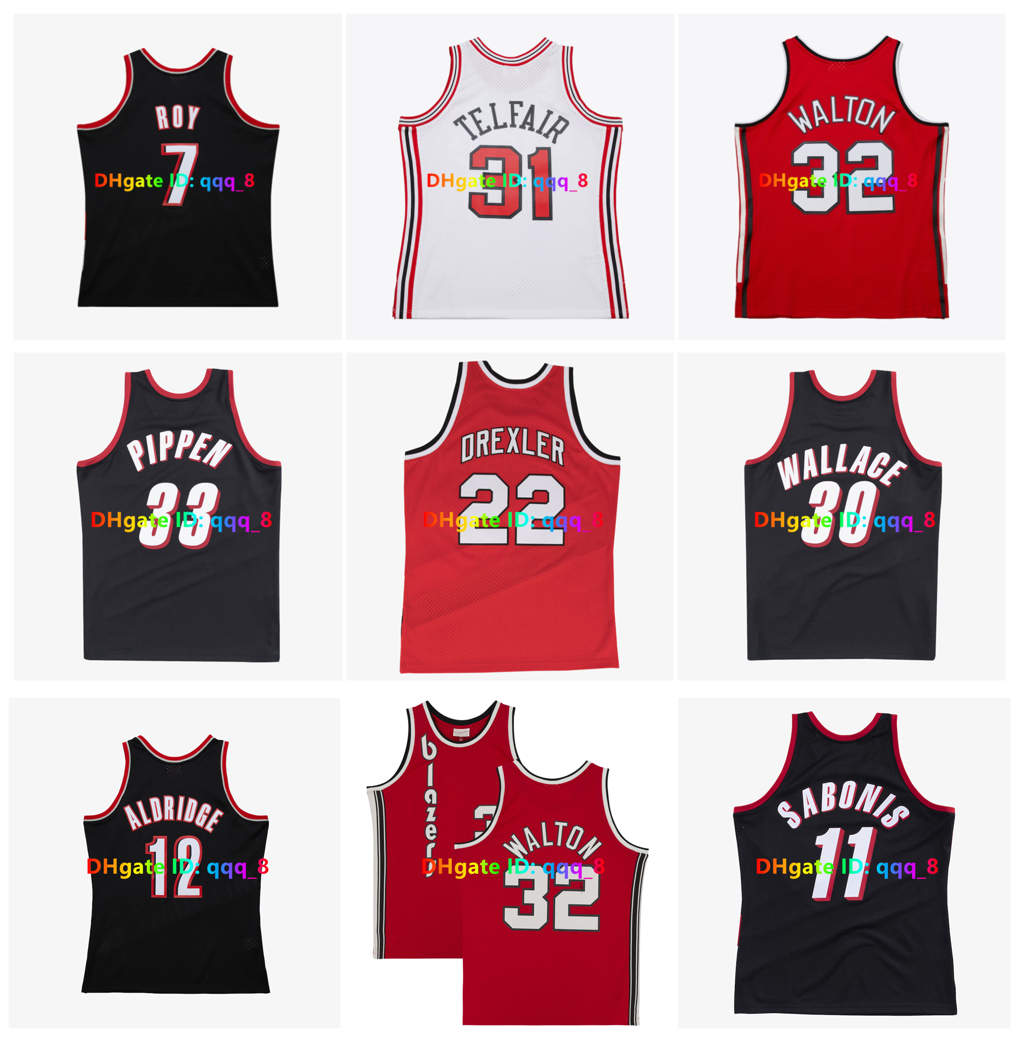 Clyde Drexler Trails Blazer Throwback Portlands Basketball Jerseys Bill Walton Rasheed Wallace Scottie Pippen Brandon Roy Arvydas Sabonis Red Black Size S-3XL