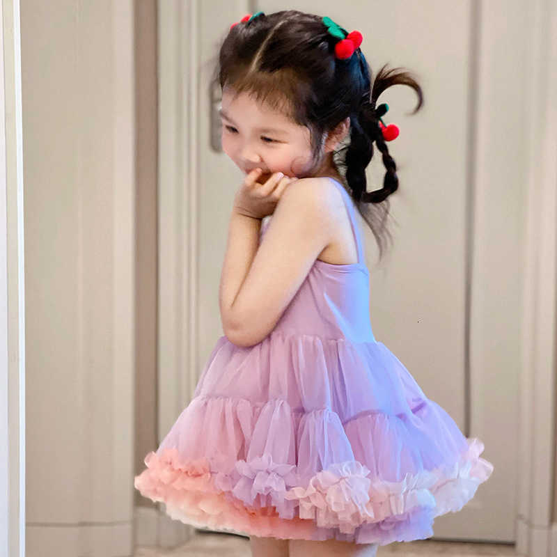 Girl's Dresses New summer tutu dress for girls, sweet princess puffy dress, cute rainbow colored dress with suspenders