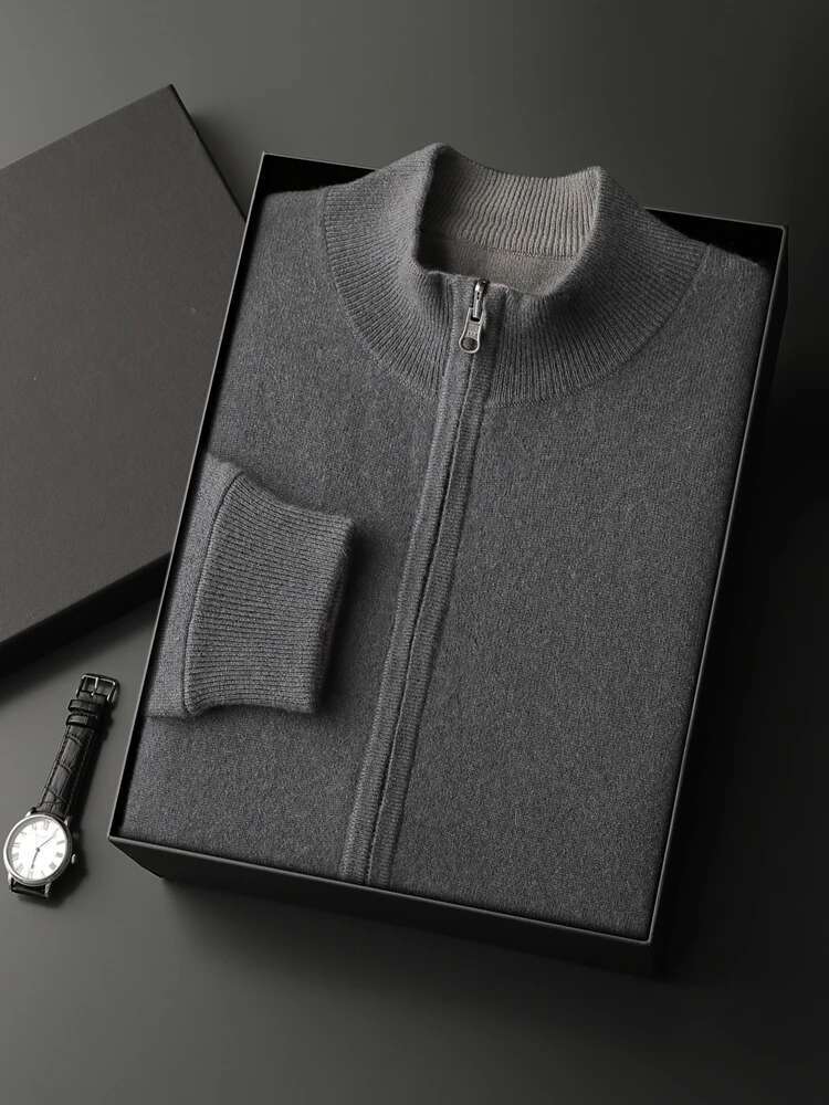 Yoyoselect Men 100% Cashmere Sweatercoat Autumn Winter Double Side Wear Cardigan Casual Smart Coat Knitwear Zipper Tops